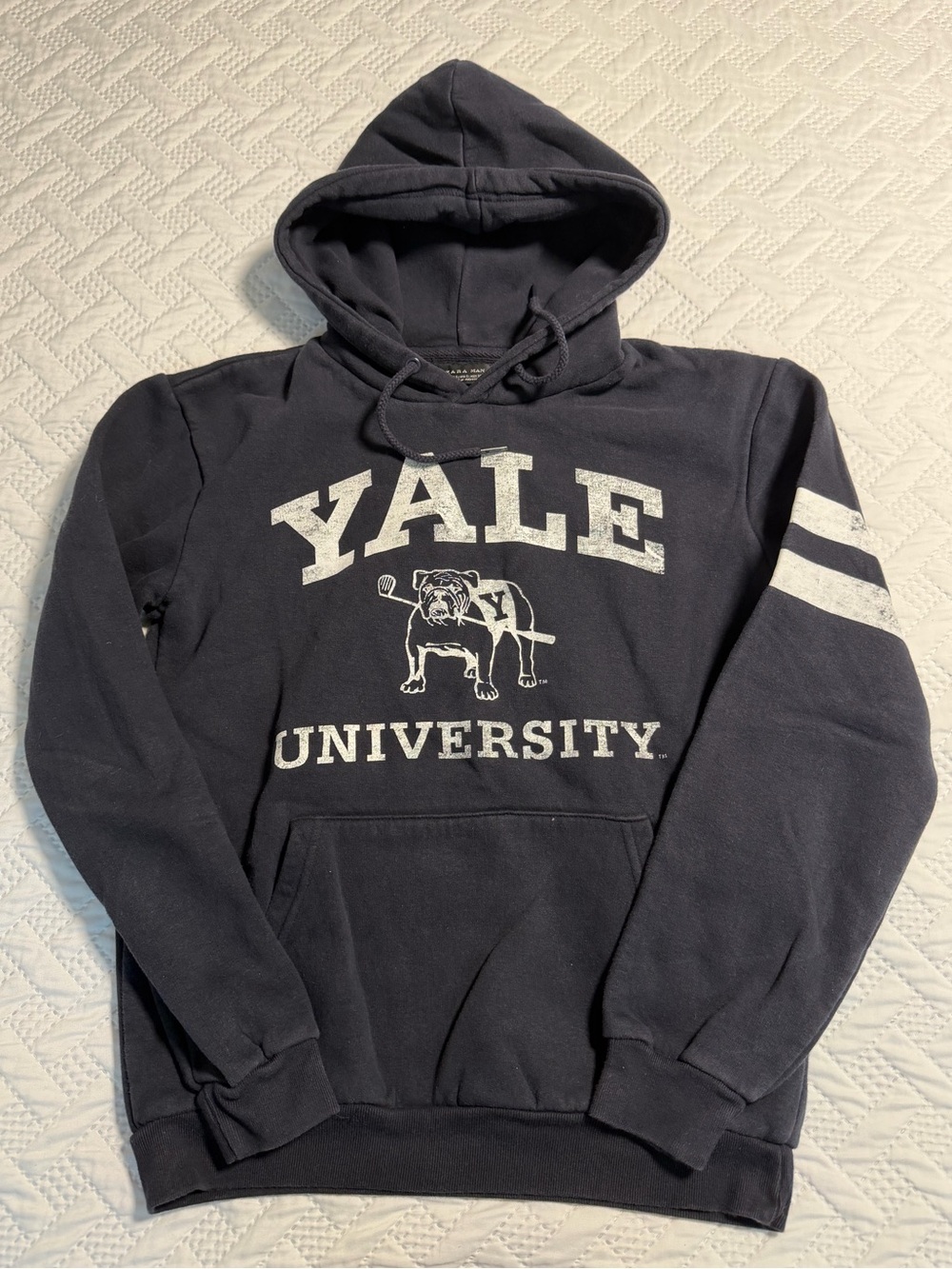 Yale University Zara Men Small Navy White Pullover Hoodie Sweatshirt